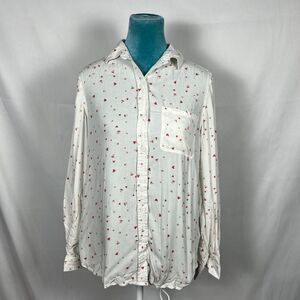 Beach Lunch Lounge White Button-Up with Red‎ Hearts - S/P valentine